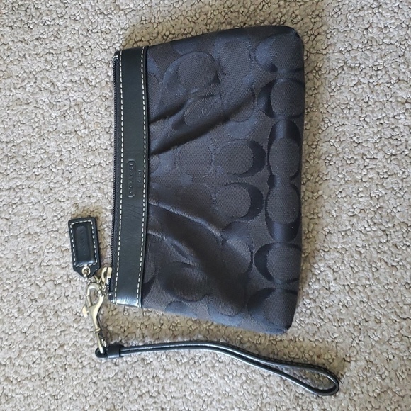 Coach Black Monogram Wristlet Zip Bag - Picture 1 of 7